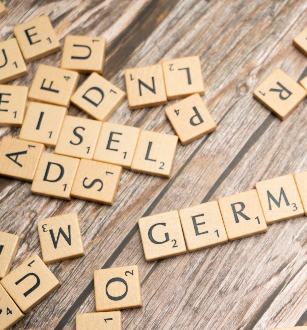 Letter tiles spelling German words
